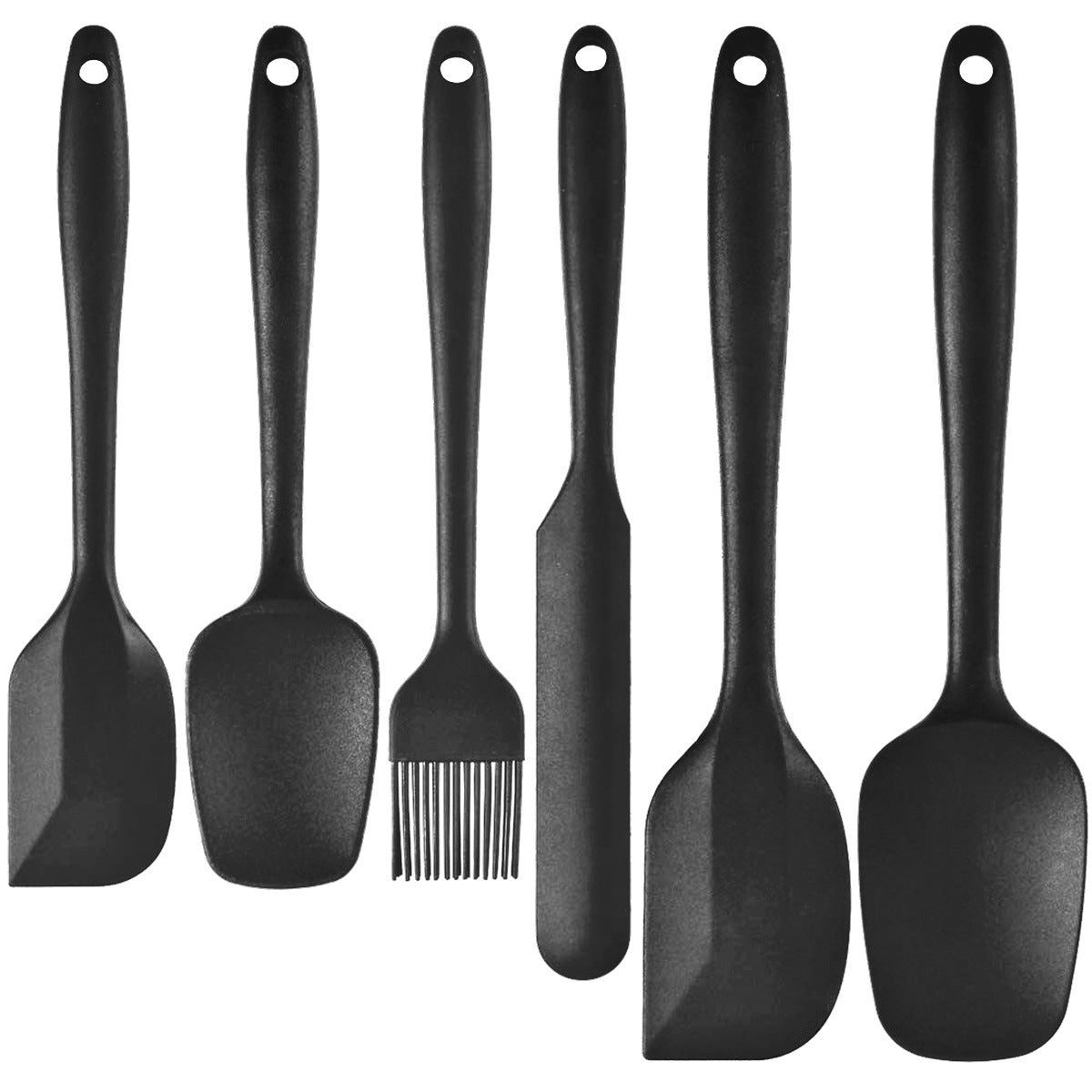 6-Piece Black Silicone Spatula Set – Heat-Resistant, Non-Scratch Kitchen Tools with Integrated Metal Reinforcement, Dishwasher Safe, for Cooking, Mixing, and Baking