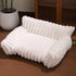 White  Plush Ribbed Pet Sofa Bed for Dogs and Cats - Thickened Milk Velvet Cushion, Large Comfy Dog Sofa(50*40*20cm)
