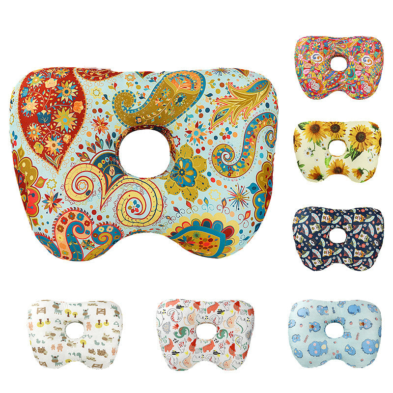 Cashew blossoms Hollow Ear Support Pillow – Adjustable Side Sleep Neck Cushion with PP Cotton Filling and Breathable Fabric 