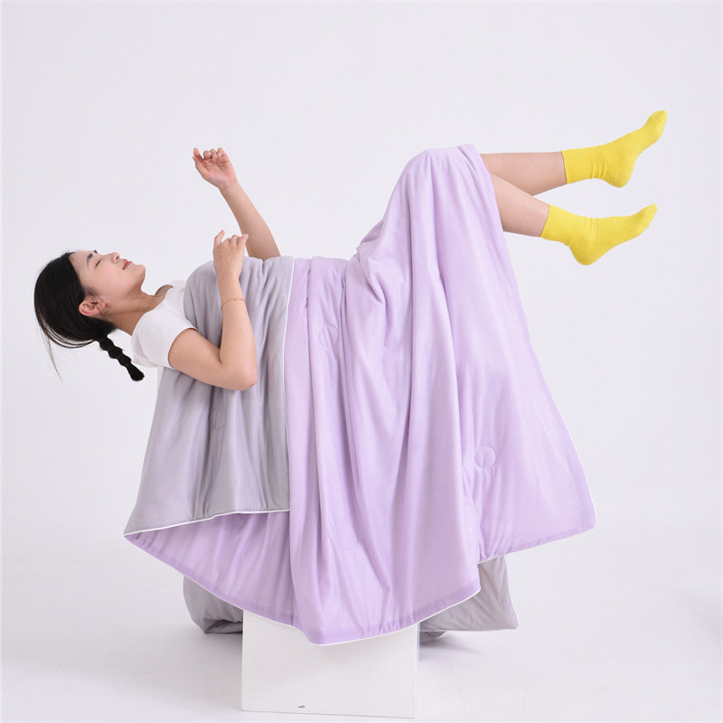 Purple and gray Cooling Summer Quilt with Ice Silk Fabric Lightweight Breathable Air Conditioner Blanket 150x200cm Soft Washable Comforter for Home Sleep Comfort