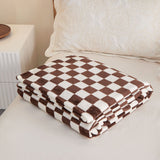 Coffee-colored and white checkered pattern Double-Sided Plaid Fleece Blanket – 100×150cm Machine Washable, No-Shedding Flannel Throw for Office, Air Conditioning & Nap Use