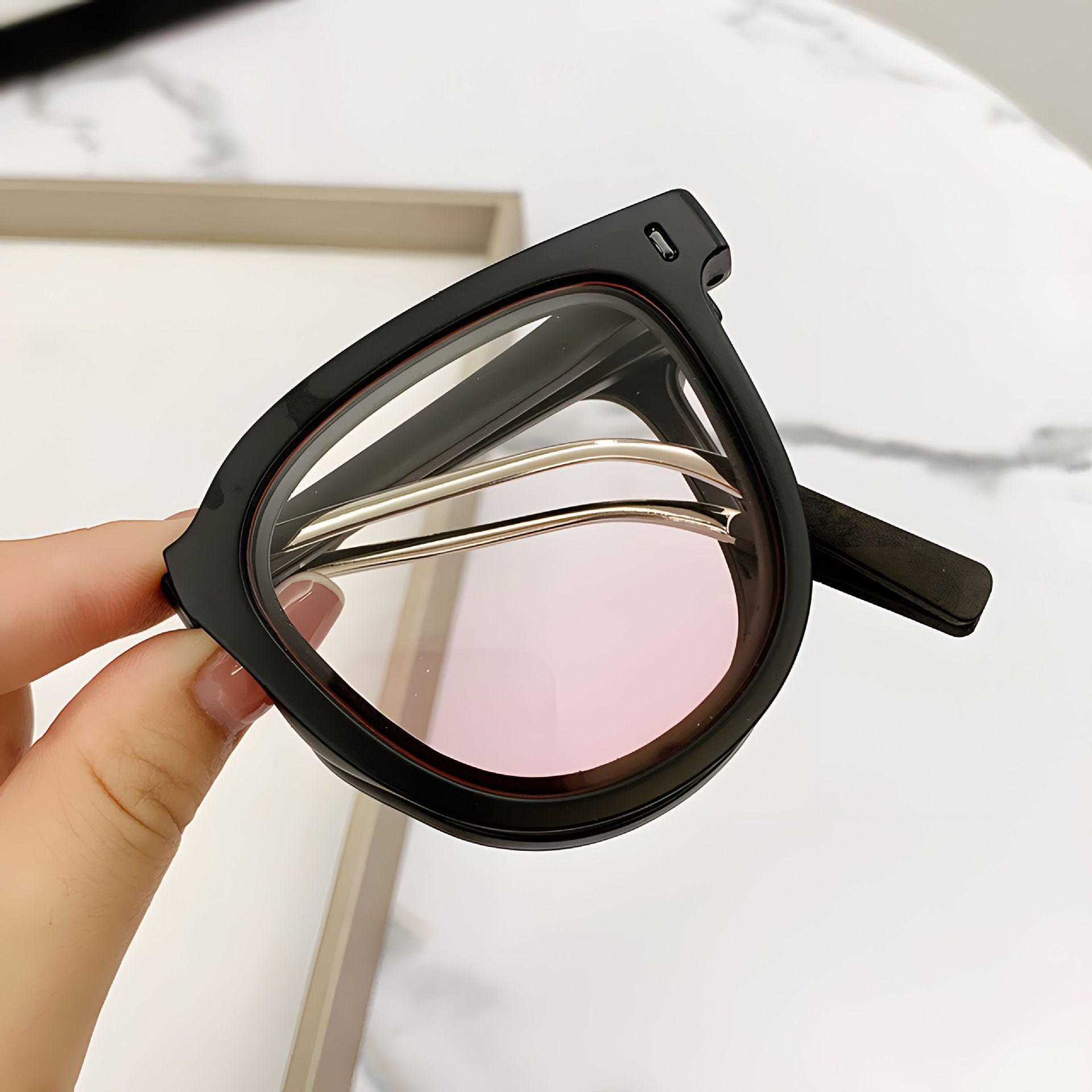 Pink Foldable UV400 Sunglasses for Men and Women – Lightweight Driving & Outdoor Sun Glasses with Hard Case, 18.4g TR+Metal Frame, Compact 32mm Folded Size