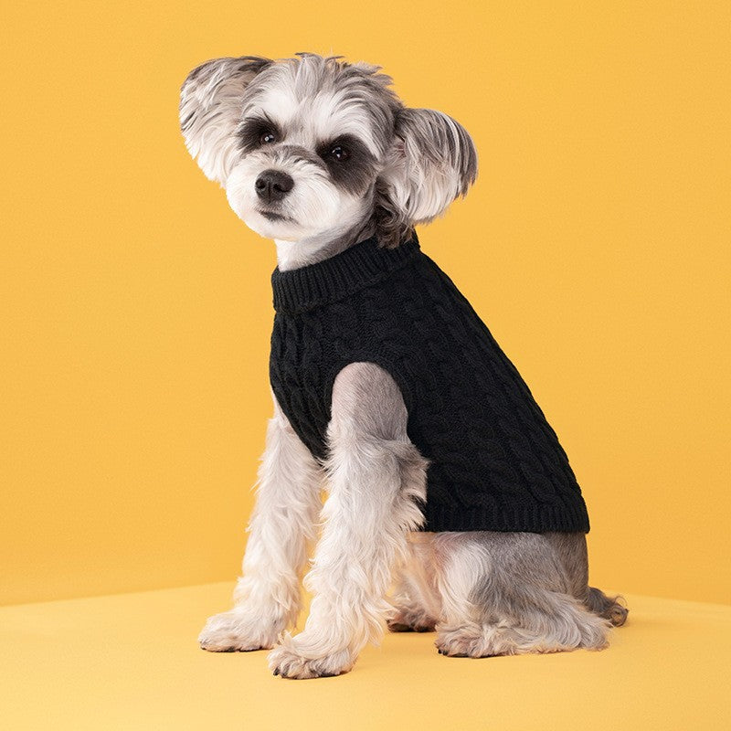 Black Fall & Winter Pet Knit Sweater – Solid Color Cable Knit Turtleneck for Small Dogs, Soft Breathable Warm Clothing with 3D Fit Design, Ideal for Teddy, Poodle, and Bichon(Size: XL)