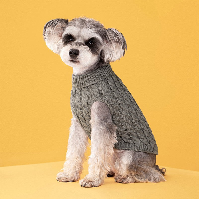 Grey Fall & Winter Pet Knit Sweater – Solid Color Cable Knit Turtleneck for Small Dogs, Soft Breathable Warm Clothing with 3D Fit Design, Ideal for Teddy, Poodle, and Bichon(Size: S)