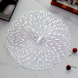 Silver Set of 3 Nordic-Style Round Table Mats – Heat-Resistant, Non-Slip PVC Placemats for Home Use, Creative Dish Pads, 38cm Diameter, Ideal for Dining Tables and Decor