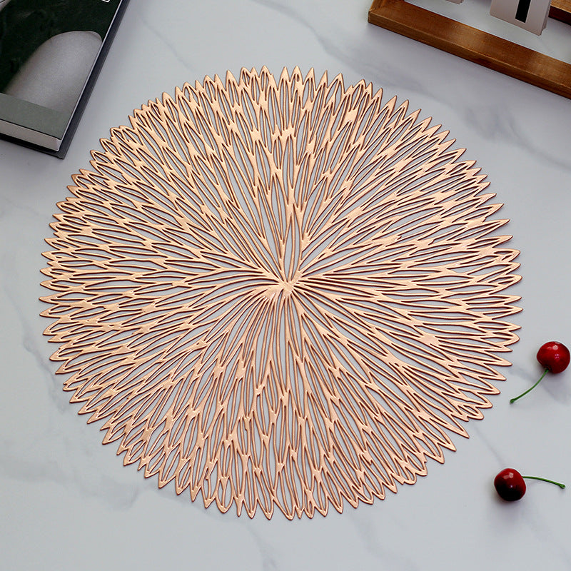 Rose gold Set of 3 Nordic-Style Round Table Mats – Heat-Resistant, Non-Slip PVC Placemats for Home Use, Creative Dish Pads, 38cm Diameter, Ideal for Dining Tables and Decor