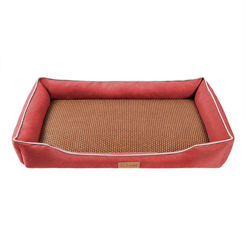 Red Rectangular Pet Bed with Removable Cooling Mat – Durable 600D Oxford Fabric Dog & Cat Bed, High-Rebound PP Cotton Filling, Non-Slip Base, for Medium to Large Breeds, Includes Free Cooling Pad(Size:S)