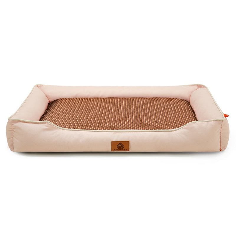 Pink Rectangular Pet Bed with Removable Cooling Mat – Durable 600D Oxford Fabric Dog & Cat Bed, High-Rebound PP Cotton Filling, Non-Slip Base, for Medium to Large Breeds, Includes Free Cooling Pad(Size:L)