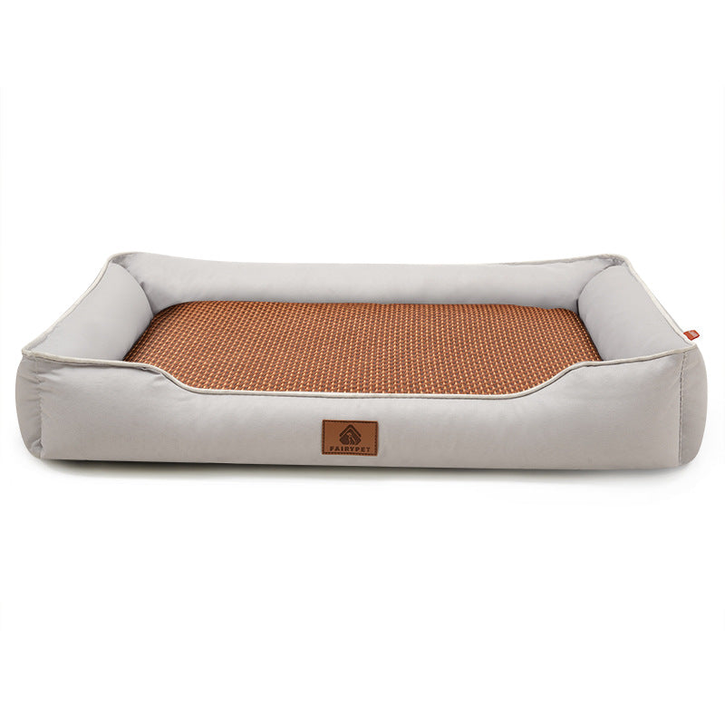 Light grey Rectangular Pet Bed with Removable Cooling Mat – Durable 600D Oxford Fabric Dog & Cat Bed, High-Rebound PP Cotton Filling, Non-Slip Base, for Medium to Large Breeds, Includes Free Cooling Pad(Size:L)