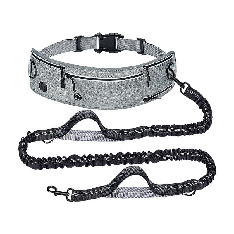 Grey Shock-Absorbing Running & Dog Walking Belt – Integrated Waist Pack with Retractable Traction Rope and Ergonomic Support