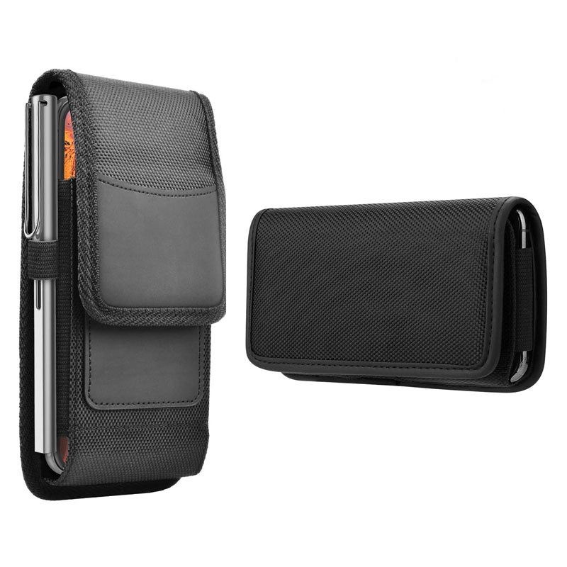 2-Pack Black Universal Heavy-Duty Nylon Belt Holster Pouch with Card Slot – Durable Oxford Cloth Waist Pack for iPhone 16 Pro Max & Android Phones – Vertical & Horizontal Carry Options (XXL)