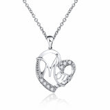 Silver MOM heart pendant necklace with rhinestones on an adjustable chain.