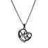 Heart pendant necklace with "MOM" lettering and rhinestones.