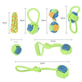 7-Piece Green Durable Cotton Rope Dog Toy Set - Washable Knotted Ball & Tug Toys for Aggressive Chewers, Interactive Teeth Cleaning Pet Toy for Small to Medium Dogs & Cats