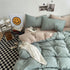Matcha khaki Washed Cotton Bedding Set - Solid Color Fitted Sheet Style, 4-Piece Set for 1.5m Bed, Includes 10 Random Color Quilt Fasteners(1.5m)