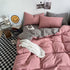 Light grey and pink Washed Cotton Bedding Set - Solid Color Fitted Sheet Style, 4-Piece Set for 1.8m Bed, Includes 10 Random Color Quilt Fasteners