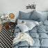 Hazy Blue Washed Cotton Bedding Set - Solid Color Fitted Sheet Style, 4-Piece Set for 1.8m Bed, Includes 10 Random Color Quilt Fasteners