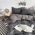 Dark gray and light gray Washed Cotton Bedding Set - Solid Color Fitted Sheet Style, 4-Piece Set for 1.8m Bed, Includes 10 Random Color Quilt Fasteners