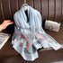 Light blue Elegant Embroidered Begonia Flower Long Scarf for Women - Beaded Faux Silk Shawl with Floral Design, Lightweight Sunscreen Wrap for Spring Autumn Daily Wear