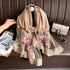 Camel color Elegant Embroidered Begonia Flower Long Scarf for Women - Beaded Faux Silk Shawl with Floral Design, Lightweight Sunscreen Wrap for Spring Autumn Daily Wear