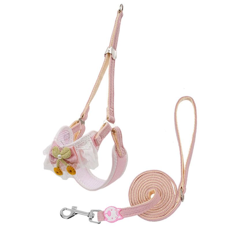 Pink Lace Y-Shaped Pet Harness and Leash Set - Breathable Mesh Vest for Small to Medium Dogs and Cats - Comfortable Walking Gear with 150cm Leash(Size:S)