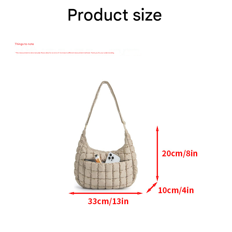 Khaki Ruched Cloud Shoulder Bag with Puffy Down Cotton Padded Dumpling Shape Lightweight Crossbody Handbag for Local Women Fashionable Daily Essential