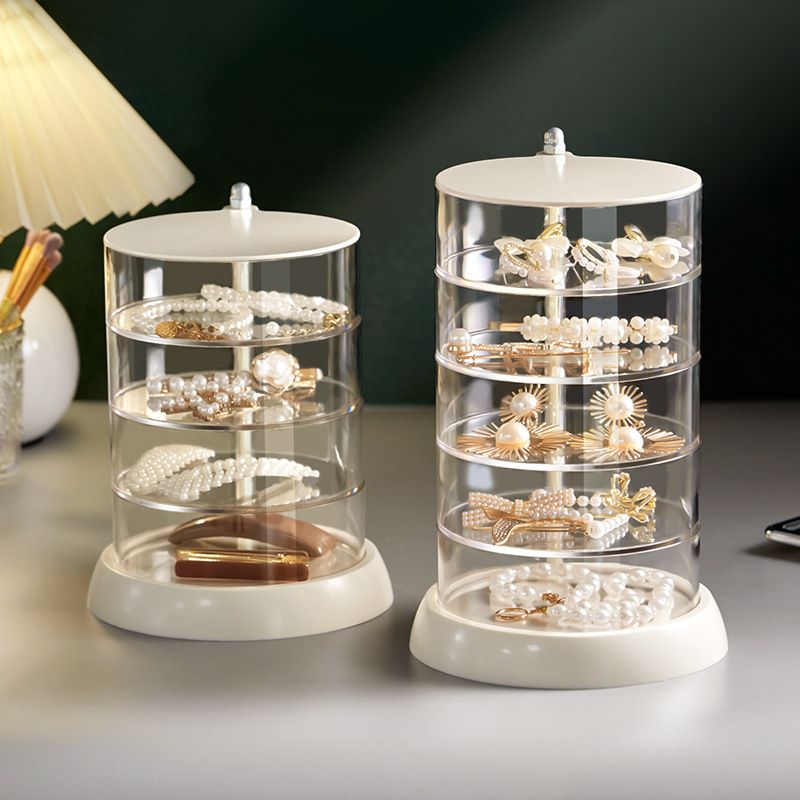 Rotating Jewelry Storage Box Transparent Multi-Compartment Design for Earrings and Hair Accessories Space-Saving Organization Solution for Local Vanities(Five layers)