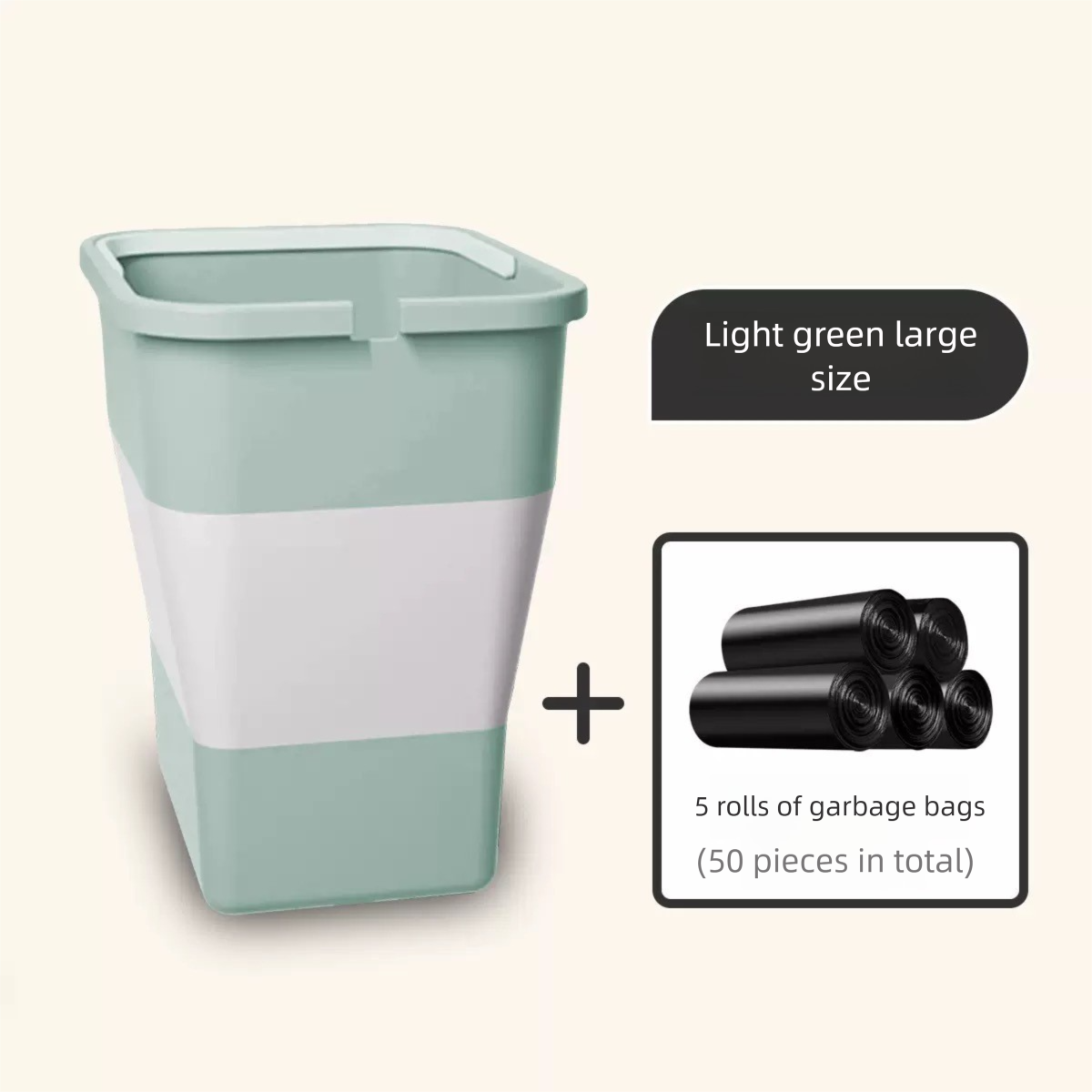 Light green Foldable Car Trash Can and Multi-Functional Storage Bin - Includes 5 Rolls of Bags - Leak-Proof Waterproof Design for Road Trips, Camping and Daily Commuting - Space Saving Portable Organiser(large)