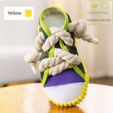 Yellow Squeaky Canvas Shoe Dog Toy - Durable Realistic Sneaker Design for Chewing and Teething, Interactive Boredom Buster with Built-in Squeaker, Daily Play and Training Solution for Pets