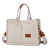 Beige Large Canvas Tote Bag for Women - Multi-Pocket Utility Organiser with Wide Adjustable Shoulder Strap - Trendy Crossbody and Handheld Bag for Work, Shopping and Travel - Daily Comfort Solution