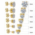 6-Pair Golden Stainless Steel Stud Earring Set - Classic 6-Prong Crown Setting with Sparkling Round Cubic Zirconia in Multiple Sizes - Durable Skin-Friendly Jewelry for Daily Wear and Stacking