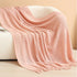 Pink Elegant Openwork Knitted Throw Blanket with Tassels - 127x180cm Large Decorative Soft Sofa Blanket for Living Room & Bedroom - Breathable Cozy Cover for Travel & Office Nap