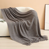 Dark grey Elegant Openwork Knitted Throw Blanket with Tassels - 127x180cm Large Decorative Soft Sofa Blanket for Living Room & Bedroom - Breathable Cozy Cover for Travel & Office Nap