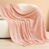 Pink Elegant Openwork Knitted Throw Blanket with Tassels - 130x230cm Large Decorative Soft Sofa Blanket for Living Room & Bedroom - Breathable Cozy Cover for Travel & Office Nap