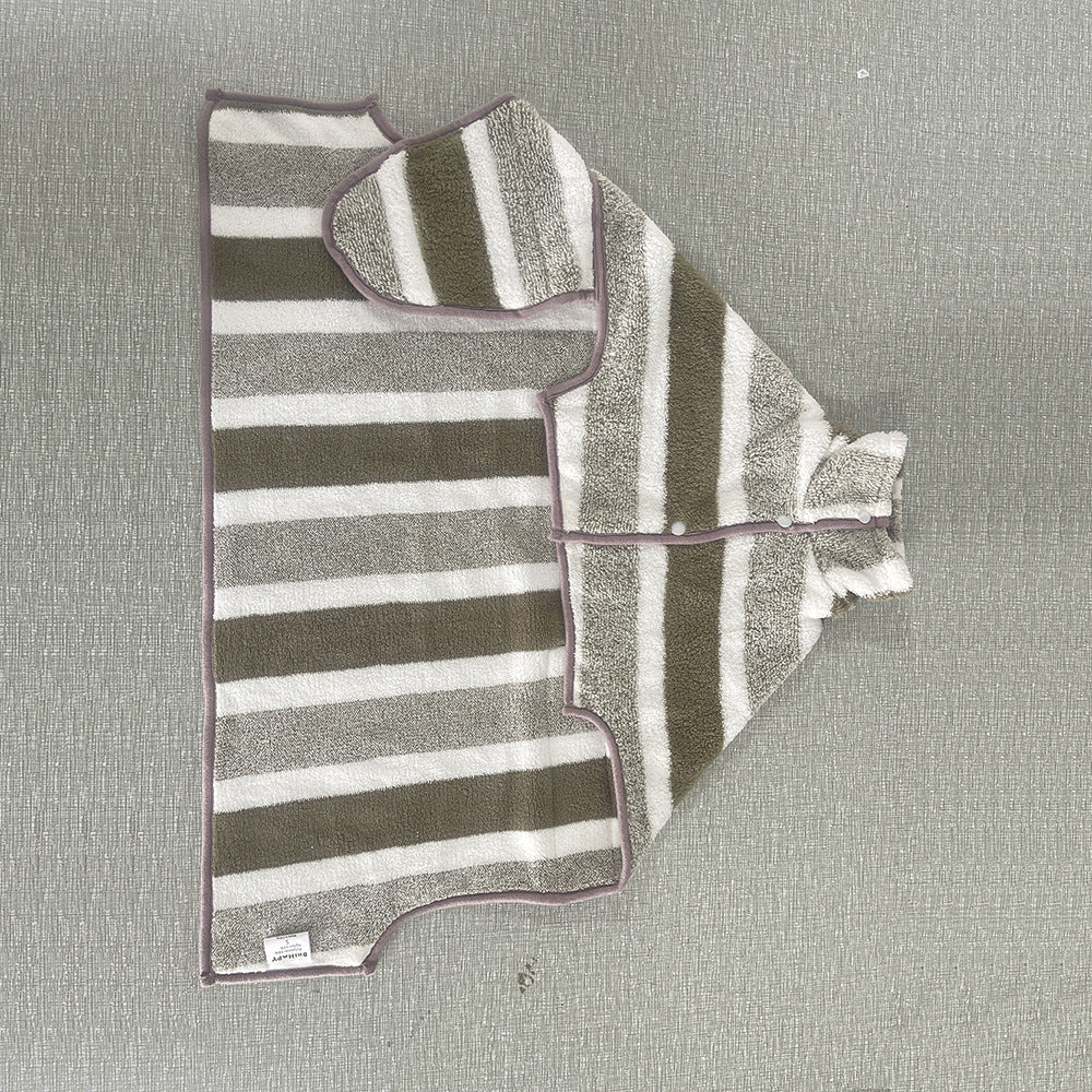 Brown Stripes Super Absorbent Pet Bathrobe with Waist Belt & Neck Snap - Full Coverage Quick-Drying Towel for Dogs & Cats (M Size)