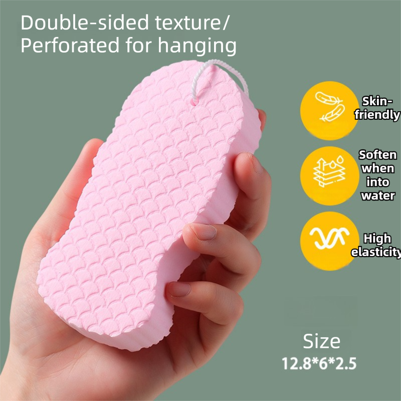 3PCS Pink Nordic Style 3D Fish Scale Exfoliating Sponge - High Elasticity Body Scrubber for Painless Deep Clean