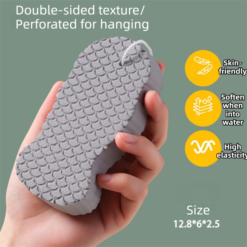3PCS Grey Nordic Style 3D Fish Scale Exfoliating Sponge - High Elasticity Body Scrubber for Painless Deep Clean