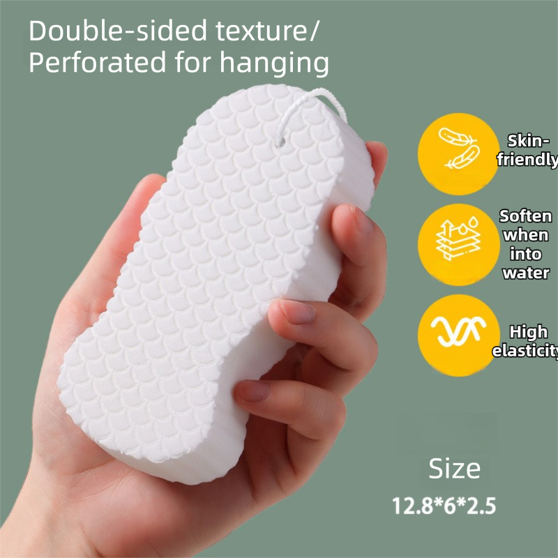 3PCS White Nordic Style 3D Fish Scale Exfoliating Sponge - High Elasticity Body Scrubber for Painless Deep Clean