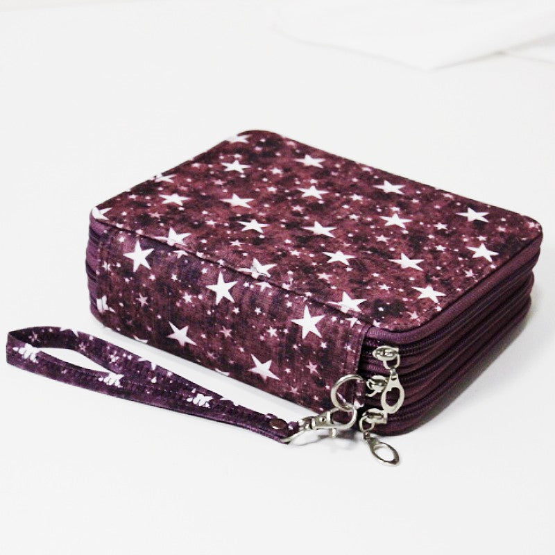 Portable 78-Slot Oxford Cloth Colored Pencil Zipper Case - Large Capacity Sketching & Drawing Stationery Pouch (Red Stars)