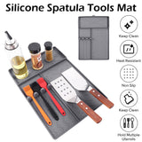 Grey Heavy-Duty Silicone Griddle Tool Mat Integrated Tool & Bottle Slots - Non-Stick BBQ Tool Draining Grease Mat and Seasoning Station