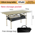 120CM Khaki Portable Folding Egg Roll Camping Table with Storage Bag & Mesh Net- Heavy-Duty Carbon Steel Picnic Table for 6-8 People