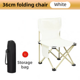 36CM White Portable Folding Camping Chair with Storage Bag & Pocket - Heavy-Duty Carbon Steel Picnic Chair
