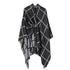 Black and Grey Elegant Check Knit Travel Shawl with Stylish Side-Slit Design - Fall & Winter Luxurious Cashmere-Feel Pullover Cape (135 x 155 CM)