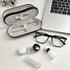 Black Leather Dual-Layer Eyewear Case with Mirror & Lens Care Kit - Rigid Travel Organizer for Glasses and Contact Lenses