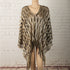 Gold Boho Hollow-Out Wave Poncho Shawl with Tassel Hem - Elegant Dual-Tone Color Block Oversized Wrap for Fall & Winter Layering