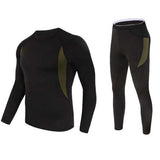 L Size Black Men's Tactical 4-Way Stretch Fleece Lined Thermal Underwear Set - Winter Sweat-Wicking & Breathable Sportswear for Training & Outdoors