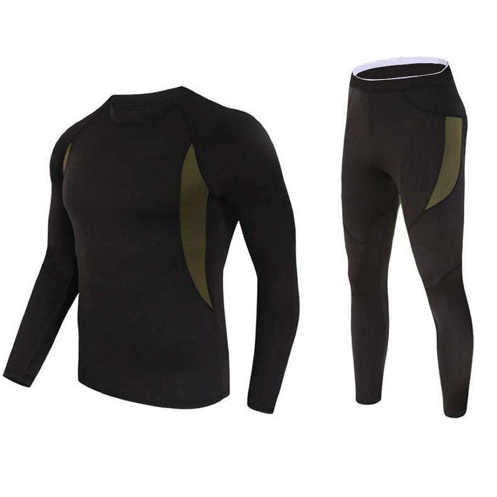 L Size Black Men's Tactical 4-Way Stretch Fleece Lined Thermal Underwear Set - Winter Sweat-Wicking & Breathable Sportswear for Training & Outdoors