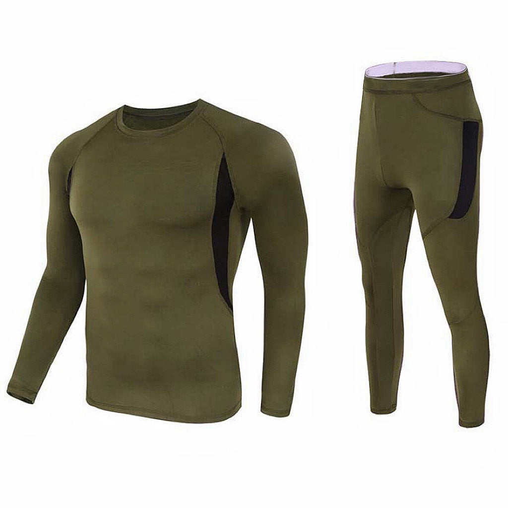 XL Size Green Men's Tactical 4-Way Stretch Fleece Lined Thermal Underwear Set - Winter Sweat-Wicking & Breathable Sportswear for Training & Outdoors