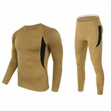 L Size Khaki Men's Tactical 4-Way Stretch Fleece Lined Thermal Underwear Set - Winter Sweat-Wicking & Breathable Sportswear for Training & Outdoors