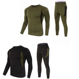 2-Pack M Size Men's Tactical 4-Way Stretch Fleece Lined Thermal Underwear Set(Black + Green) - Winter Sweat-Wicking & Breathable Sportswear for Training & Outdoors